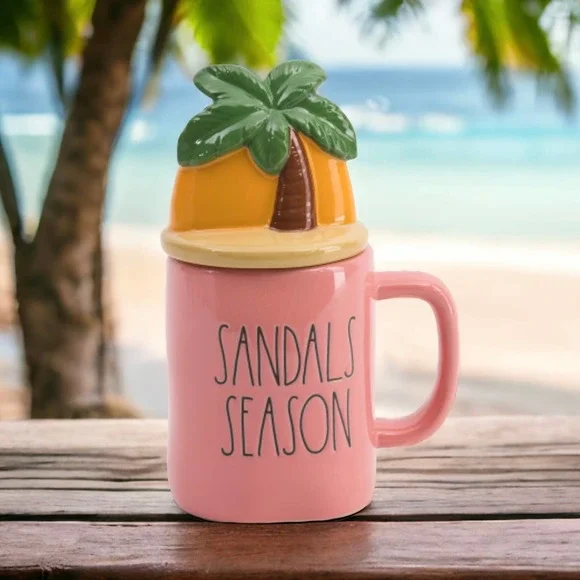 NIB RAE DUNN Sandal Season Figural Lidded Mug Pink Tropical Summer Gift Vacation - Picture 1 of 6